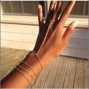 Olbye Finger Ring Bracelet Gold Slave Bracelet Hand Chain Ring Link Bracelet